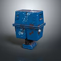 Vintage Blue Metal Industrial Control Box With Rustic Details And Base Stand