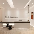 Modern Beauty Salon Interior With Reception Desk Black Stools And Stylish Lighting