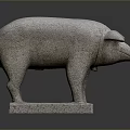 Stone Pig Statue With Square Base Standing Posture And Detailed Texture