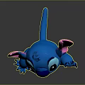 3D Rendered Blue Cartoon Character With Large Pink Ears Open Mouth And Waving Hand