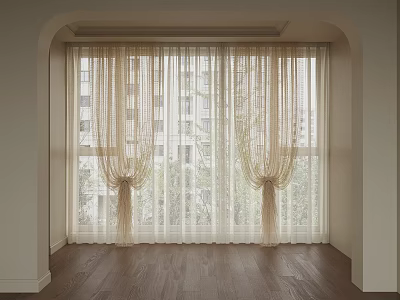 Elegant Sheer Curtains For Window With Light Color And Tiebacks In Room Interior 3d model