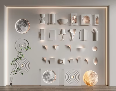 Modern Decorative Wall Lamps with Various Shapes Including Geometric and Moon Patterns for Interior Design 3d model