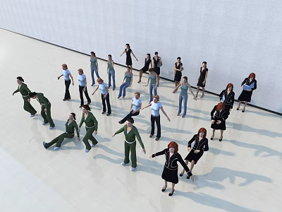 Group of People in Various Poses Standing and Moving in Spacious Indoor Area With White Floor and Walls 3d model