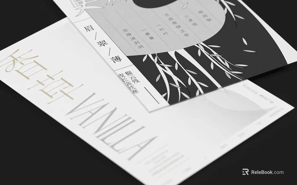 Minimalist Book Magazine Cover With Chinese Calligraphy Bamboo Illustrations And Vanilla Text 3d model 