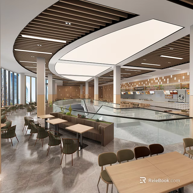 Modern Dining Area Interior With Seating Open Layout And Large Windows 3d model