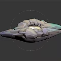 3D Rendered Decorative Crystal Structure With White Blue Geometric Shapes And Golden Spiral Center