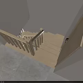 Modern Wooden Staircase in Light Colored Interior With Sofa Plant and Cabinet