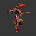 Game Movie Muay Thai Style Fighting Characters With Red Flowing Ribbons And Dynamic Action Poses