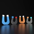 Colorful U shaped Magnets Decorative Ornament Set With Silver And Colored Tops On Black Background