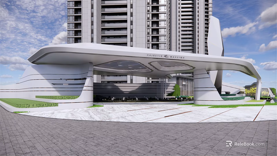 Modern Garden Landscape With Green Plants Stone Pathway And Architectural Entrance 3d model 