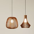 Bamboo Pendant Lights With Woven Texture Dome and Vase Shaped Illuminated Against Light Background