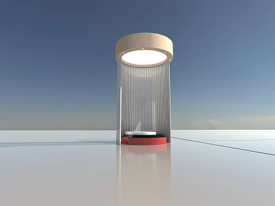 Modern Cylindrical Play Equipment With Circular Top Light Transparent Curtains Red Base And Open Design 3d model