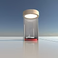 Modern Cylindrical Play Equipment With Circular Top Light Transparent Curtains Red Base And Open Design