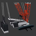 Red And White Construction Crane With Long Boom And Stable Structure 3d model