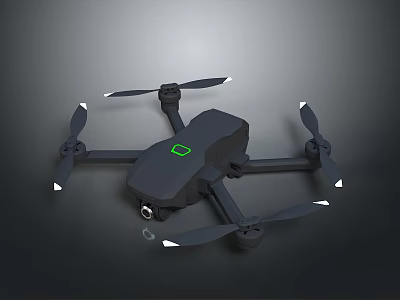 Black Modern Drone With Four Propellers Green Logo And LED Lights 3d model