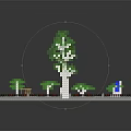 Detailed Miniature Natural Garden With Green Lawn Tall Tree Blue Water Feature And Pathways