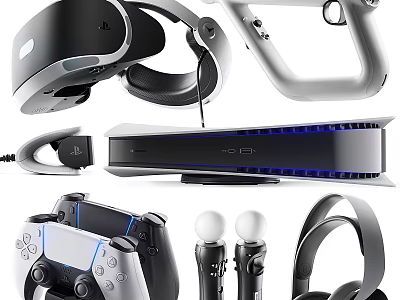 Advanced Entertainment Electronics With VR Headset Gaming Controller Headphones Motion Controllers And Console 3d model