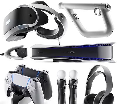 Advanced Entertainment Electronics With VR Headset Gaming Controller Headphones Motion Controllers And Console 3d model