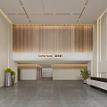 Elegant Hotel Lobby Interior Design With Wooden Accent Wall Gray Flooring And Green Plants