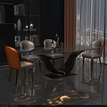 Modern Dining Table Set with White Tabletop Black Base and Gold Leg Orange White Chairs