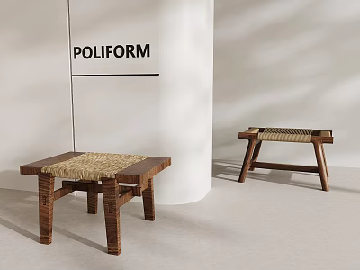 POLIFORM Brand Modern Wooden Stools With Woven Seat In Minimalist Interior 3d model