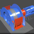 Industrial Winch Equipment With Blue Orange Drum Motor And Metal Base