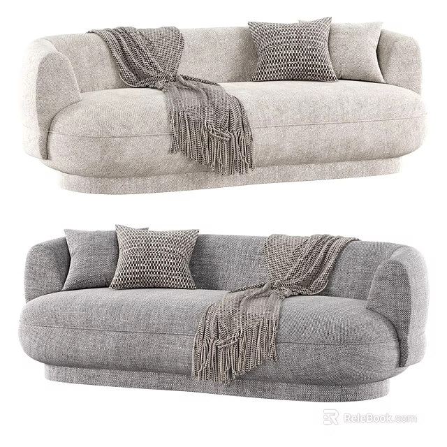 Plush Curved Linen Loveseat Sofa With Decorative Pillows And Tassel Throws For Cozy Living Room 3d model 