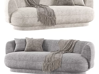 Plush Curved Linen Loveseat Sofa With Decorative Pillows And Tassel Throws For Cozy Living Room 3d model