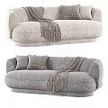 Plush Curved Linen Loveseat Sofa With Decorative Pillows And Tassel Throws For Cozy Living Room