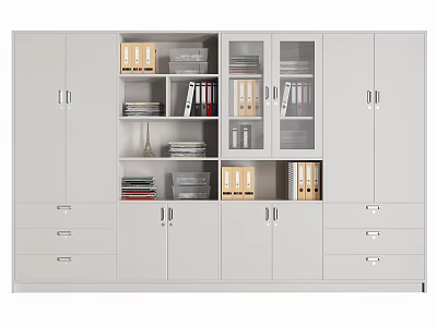 Modern White Bookcase Cabinet With Multiple Doors Drawers And Storage For Files Books 3d model