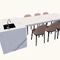 Modern White Marble Dining Table Set With Island Countertop And Beige Chairs 3d model