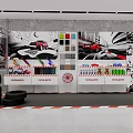 Automotive Exhibition Hall With Tires Color Samples Car Posters And Display Cabinets