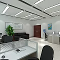 Modern Spacious Office Interior With Office Desks Filing Cabinets Water Dispenser And Potted Plant