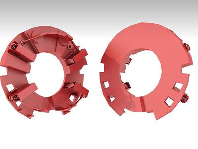 Pair of Red Circular Automotive Parts with Holes and Mechanical Design 3d model