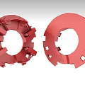 Pair of Red Circular Automotive Parts with Holes and Mechanical Design