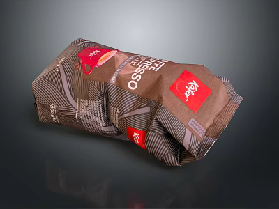 Coffee Themed Decorative Ornament Set With Espresso Bag And Red Brand Label Design 3d model