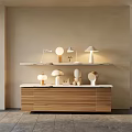 Modern Minimalist Table Lamps on Wooden Cabinet and Shelf in Neutral Toned Interior