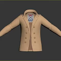 Beige Double Breasted Coat With Classic Design Warm Fabric And Open Front 3d model