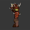 Orc Warrior Character 3D Model With Green Skin Red Spiked Armor And Brown Boots