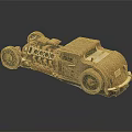 Vintage Handcrafted Car Model With Metallic Striped Body Large Wheels And Circular Engine Parts