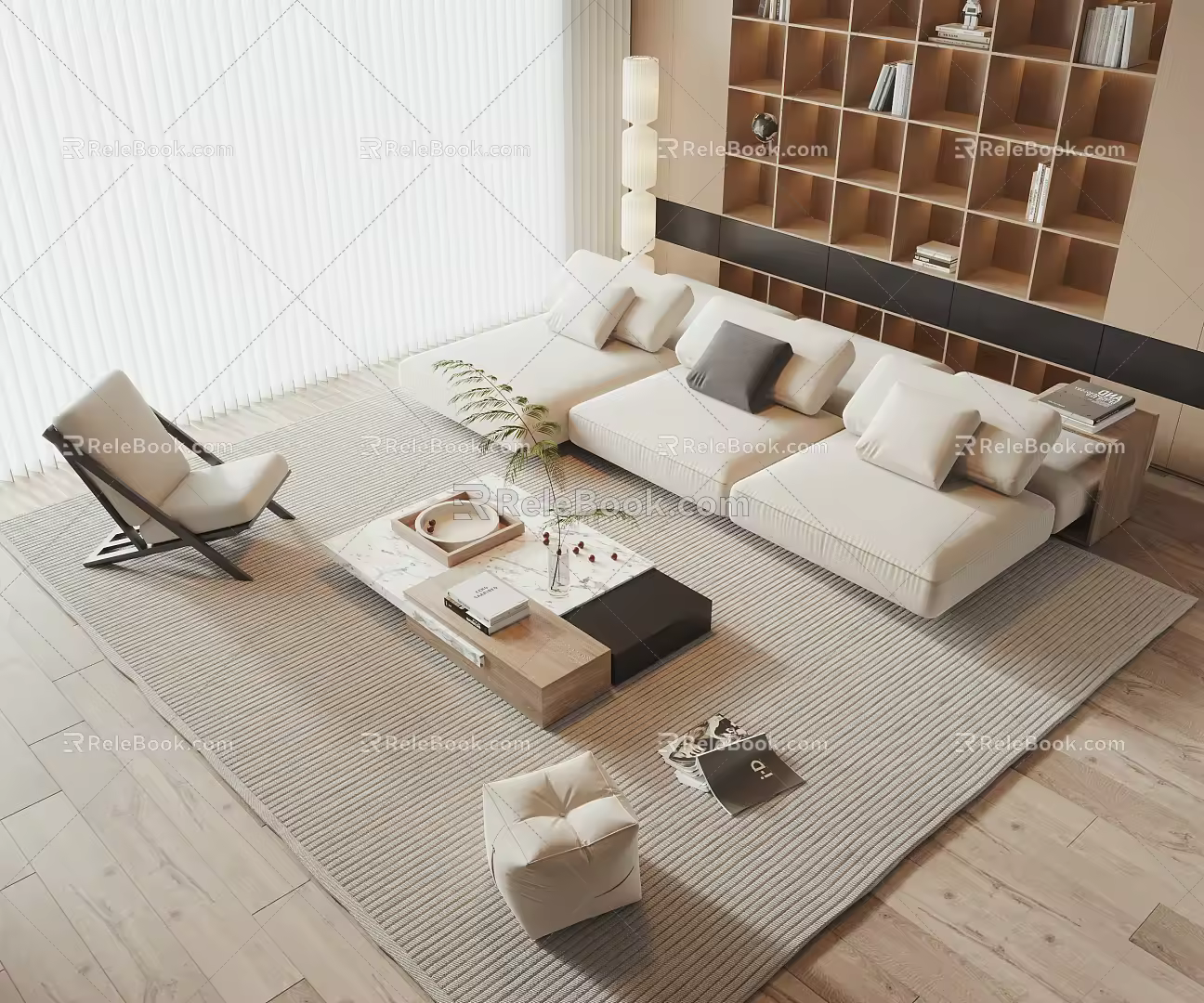 Quiet sofa tea table combination 3d model