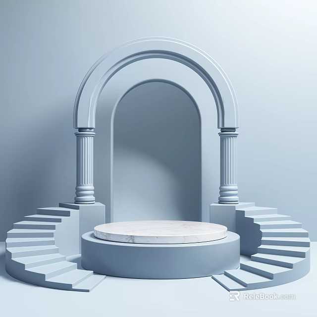 Modern Display Shelf With Marble Platform Columns And Steps For Retail Showcase 3d model