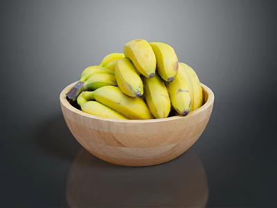 Fresh Yellow Ripe Bananas In Wooden Bowl On Dark Background 3d model