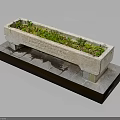 Green Plants Growing In Rectangular Stone Planter With Stone Slab Base 3d model