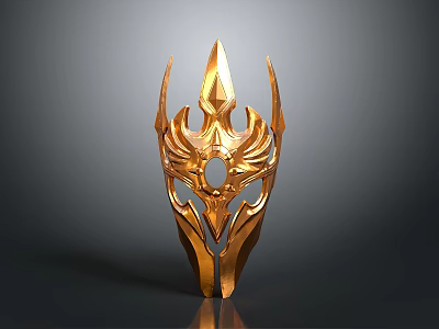 Ornate Golden Decorative Mask With Spiked Top And Intricate Central Design 3d model