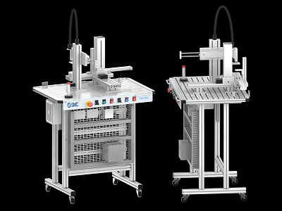 Industrial Equipment Workstations With Control Panels Mobile Casters And Multi Layer Shelves 3d model
