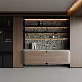 Modern Bookcase Design with Wooden Frame Marble Countertop and Layered Shelves