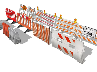Safety Road Facilities with Orange White Barriers and Road Closed Sign for Construction Zones 3d model