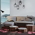 Modern Multiplayer Sofa Sofa Coffee Table Chandelier 3d model