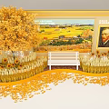 Van Gogh Themed Photo Spot With Golden Tree Sunflowers White Bench And Wheat Field Art